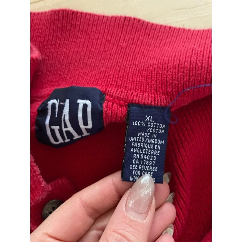 Vintage GAP Red Cotton Knit Sweater Men XL Rugby Polo Streetwear Preppy Heritage - Picture 3 of 12